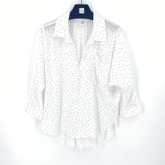 dRA Los Angeles Women's White Star Print Button Up Blouse Size Small TL0428J - Picture 1 of 4